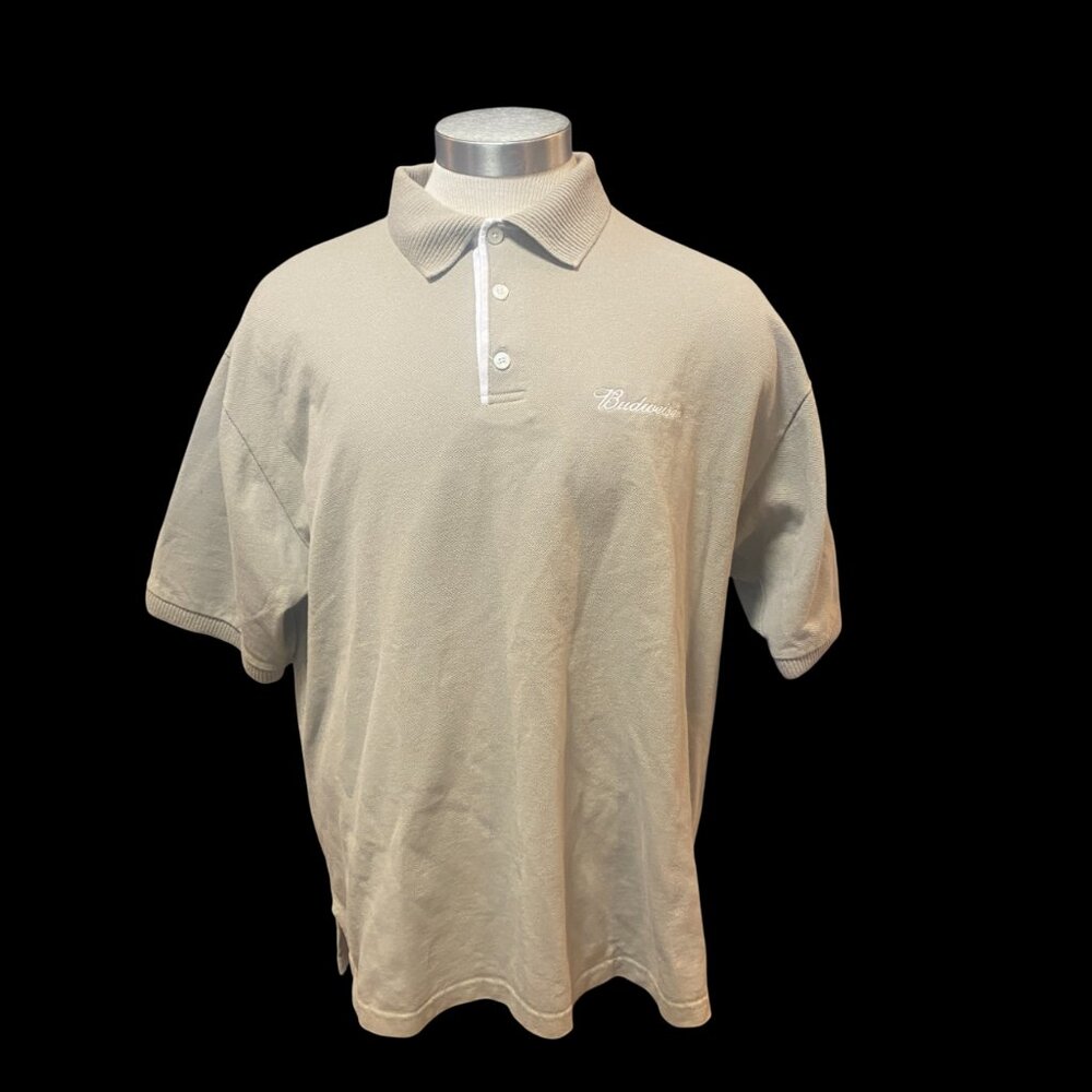 Budweiser Polo Shirt Bud Beer CONCEPTS Pine Island Men’s Cotton Beige Sz XL